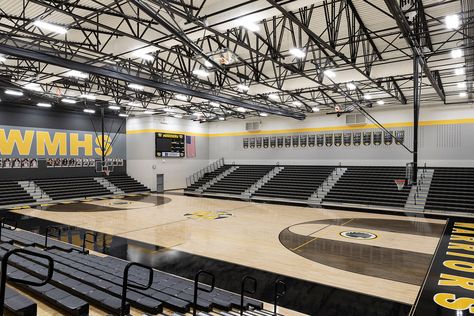 Southwest Licking Watkins Memorial High School | Garmann Miller Modern School Gymnasium, Gym Graphics, High School Gym, School Gymnasium, Indoor Sports Court, Sports Facility Architecture, Science Room, Sports Court, Indoor Basketball Court