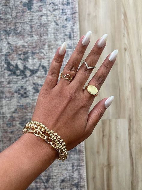 Pretty amazon diy gel x nails in milk white with chrome powder on top! Rings and jewelry are linked too! #Founditonamazon #amazonbeauty Gel X Nails, X Nails, Chrome Powder, Top Rings, Amazon Beauty Products, Milk, Nails, Beauty