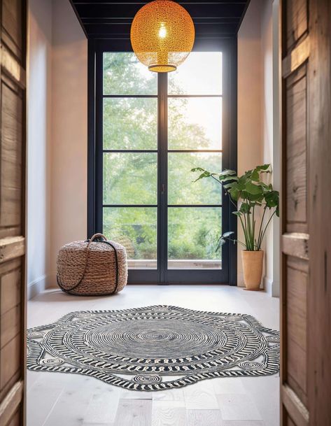 Handmade Braided Jute Navy and White Rug. 3' 1 x 3' 1 Round. Perfect for Patio. Styles: modern Patterns: geometric, striped Lattice Trellis, Hearth Rug, All Modern Rugs, Coastal Rugs, Multi Rug, Rugs Uk, Oval Rugs, Patterns Abstract, Clearance Rugs