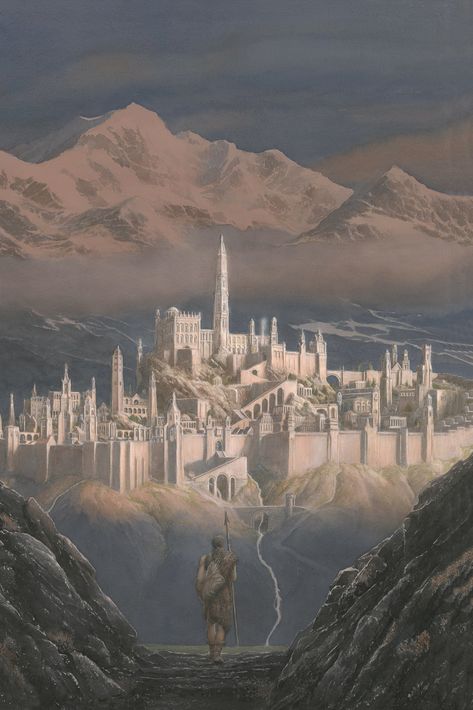 Tuor sees Gondolin for the first time by Alan Lee Alan Lee Art, Middle Earth Books, Alan Lee, John Howe, Middle Earth Art, Tolkien Art, Lotr Art, Fantasy City, Fantasy Castle