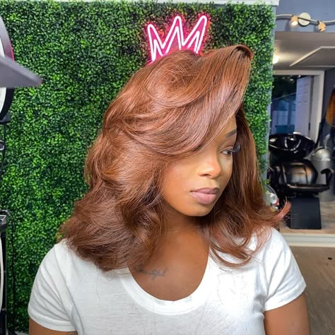 Pressed Natural Hair, Silk Press Natural Hair, Girl Hair Colors, Honey Brown Hair, Brown Hair Dye, Ginger Hair Color, Dyed Natural Hair, Pretty Hair Color, Hair Laid