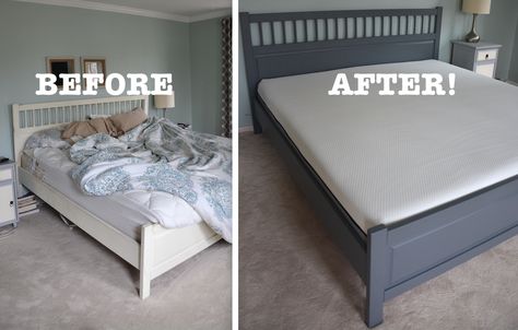 This bed and mattress were in desperate need of a makeover! It's hard to believe you can paint your bed and replace an old 15-year-mattress with one from Lull.com for under $1,000. See the complete makeover and watch the video review! #getyourlullon #ad Bed Makeover Paint, Painted Bed Frames, Lull Mattress, Ikea Bed Frames, Velvet Dining Room Chairs, Bed Makeover, Painted Beds, Painted Bedroom Furniture, Spring Bedroom