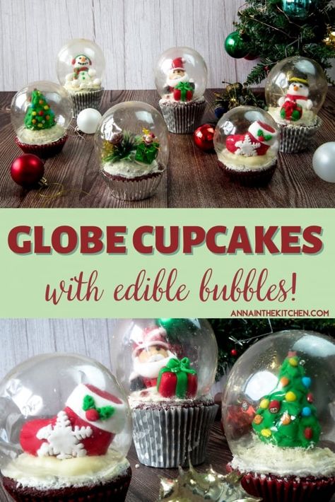 Red Velvet Christmas Cake, Marzipan Christmas, Kids Friendly Recipes, Globe Cupcakes, Snow Globe Cupcakes, Globe Cake, Christmas Red Velvet, Cupcakes Red Velvet, Red Velvet Christmas