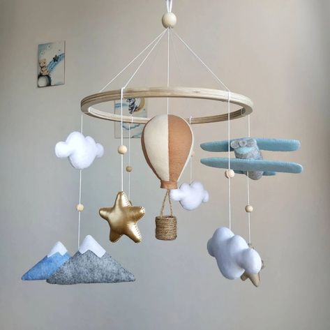 Travel Nursery Theme, Adventure Baby Room, Aviation Nursery, Balloon Light, Boy Bedrooms, Travel Theme Nursery, Travel Nursery, Hot Air Balloon Nursery, Baby Boy Cribs