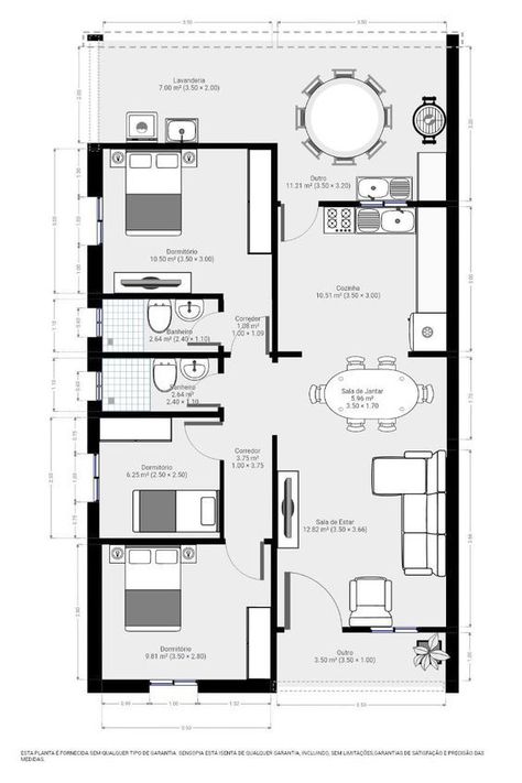 Single Storey House Plans, Narrow House Plans, Three Bedroom House Plan, Bungalow Floor Plans, Affordable House Plans, Modern Small House Design, House Plans 3 Bedroom, House Floor Design, Small House Floor Plans