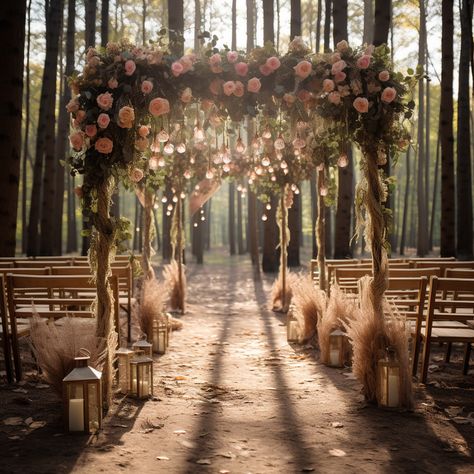 Creating a Magical Forest Wedding with MidJourney: Part 1 – A Sparkly Life for Me Nighttime Forest, Magical Forest Wedding, Wooded Wedding, Enchanted Forest Wedding Theme, Fall Wedding Arches, Fairy Tail Wedding, Forest Theme Wedding, Wedding Couture, Cabin Wedding