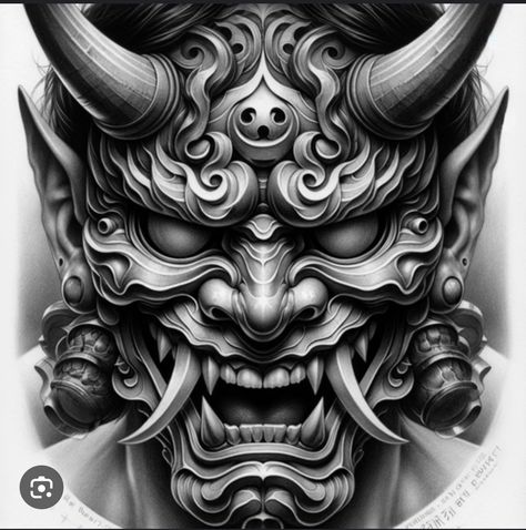 Hannya Maske Tattoo, Mascara Hannya, Mask Tattoo Design, Modern Samurai, Hannya Maske, Japanese Hannya Mask, Japanese Mask Tattoo, Samurai Design, Traditional Mehndi