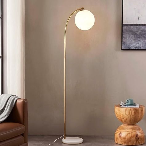 Brightech Luna Drop LED Floor Lamp, Frosted Glass Globe Arcing Living Room Lamp, Mid-Century Modern Standing Lamp for Living Rooms, Boho Rustic Indoor Tall Lamp for Bedrooms & Offices - Brass - Amazon.com Mid Century Modern Standing Lamp, Dimmable Floor Lamp, Modern Standing Lamps, Arc Floor Lamp, Tall Lamps, Led Floor, Floor Standing Lamps, Art Office, Stylish Living Room