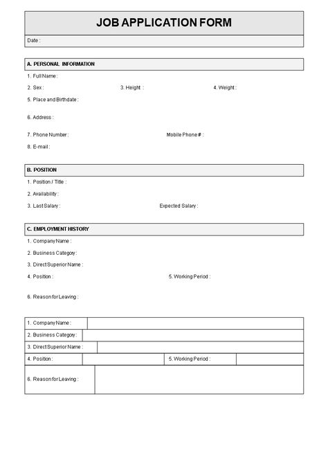 Employee Job Application Form template - Download this easy to use Employee Job Application Form template if you have an open job vacancy and need people to apply for that position. Employment Form, Job Application Template, Application Template, Apply Job, Employment Application, Job Application Form, Bio Data, Construction Jobs, Job Vacancy