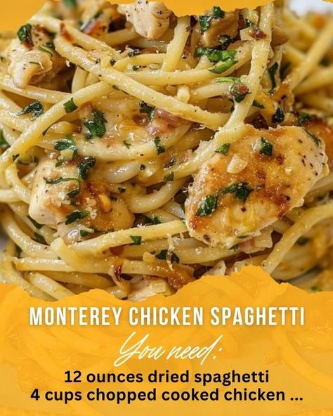 Monterey Chicken Spaghetti, Chicken Spaghetti Bake, Spaghetti Bake, Monterey Chicken, Spaghetti Ingredients, Chicken Spaghetti Casserole, Cheesy Chicken Spaghetti, Spaghetti Casserole, French Fried Onions