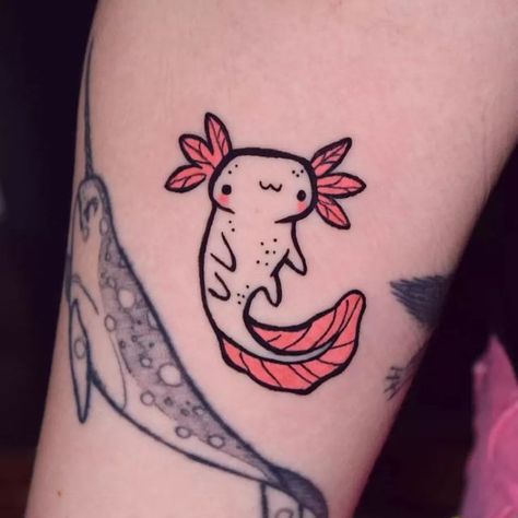 Megusława on Instagram: "Aksolotl słodki dla @czarzasta 🐚🐚🐚 #tattoos #tattoo #cutetattoo #illustrationtattoo #axolotl #axolotltattoo" Axolotl Tattoo, Minecraft Tattoo, Tattoo Cute, Heaven Tattoos, Pink Tattoo, 13 Tattoos, Wing Tattoo Designs, Illustration Tattoo, Kawaii Tattoo