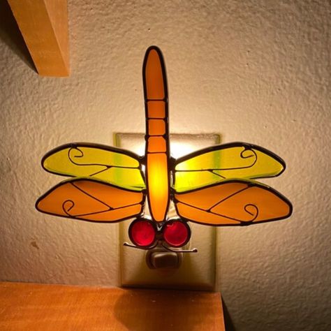 Beautiful Stain-Glass Dragonfly Wall Plug-In Night Light ! Artisan Hand Crafted Stain Glass Colorful Multi Color Nightlight !! Material: Stain-Glass ,High Quality!! Handmade Decorative. Refined And Elegant As Works Of Art. Whether In The Bedroom , Living Room, Toilet , Not Only Can Add Elegant Atmosphere , But Also To Enhance The Sense Of The Overall Design Of The House Every Single Electrical Plug ,We Use Are Ul Approved. Size:5.5” H Dragonfly Stained Glass, Nite Lights, Stained Glass Night Lights, Childrens Night Light, Beautiful Dragonfly, Stained Glass Decor, Stained Glass Designs, Yellow Butterfly, Stained Glass Patterns