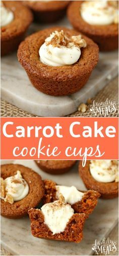 Carrot Cake Cookie Cups Recipe -- Family Fresh Meals - Carrot Cake Easter, Cookies Japanese, Photography Cookies, Dessert Spring, Carrot Cake Cookie, Cookies Sandwich, Plating Food, Bars Cookies, Presentation Food