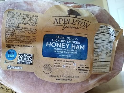 Appleton Farms Spiral Sliced Hickory Smoked Honey Ham | ALDI REVIEWER Smoked Glazed Ham, Smoked Honey Ham, Dish To Pass Ideas, Glazed Spiral Ham, Smoked Honey, Nothing Really Matters, Spiral Cut Ham, Spiral Sliced Ham, Whole Ham