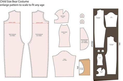 Print this image and enlarge to scale to get a pattern for a child of any size. Kids Bear Costume, Jungle Book Costumes, Chicken Wire Ghost, Toothless Costume, Diy Onesie, Elephant Costume, Make A Bear, Teddy Bear Costume, Penguin Costume