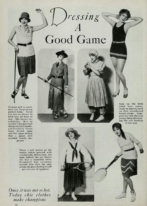 From http://vintageinamodernworld.blogspot.co.uk/2013/02/dressing-good-game.html 1920 Sportswear, 1920s Sportswear Women, Historical Sportswear, 1920s Sportswear, Hamlet Costume, 19s Fashion, Single Or Taken, Vintage Activewear, Gatsby Style Dresses