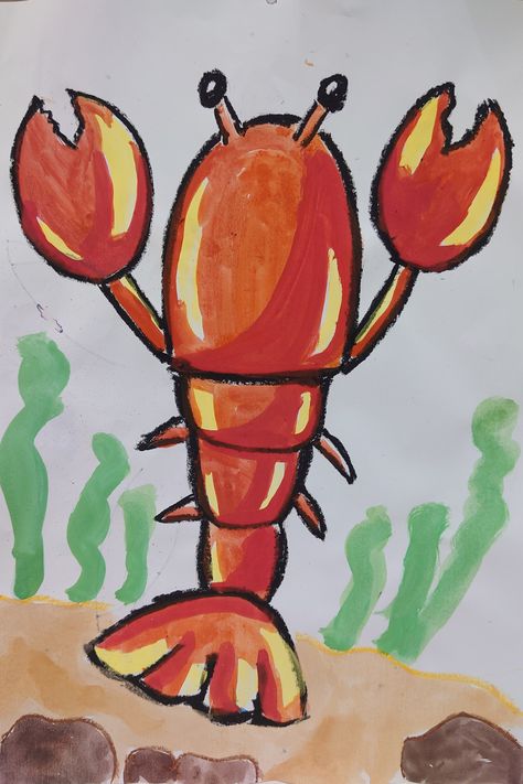 Simple Lobster Drawing, Lobster Painting Easy, Lobster Drawing Simple, Lobster Crafts, Lobster Drawing, Holi Drawing, Art Camp Projects, Festival Drawing, Lobster Art