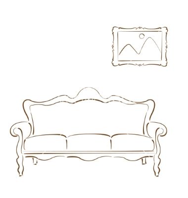 Sketched sofa couch and picture on the wall vector Couch Tattoo Simple, Couch Doodle, Couch Sketch, Couch Tattoo, Sofa Sketch, Fancy Couch, Couch Illustration, Couch Drawing, Draw Furniture