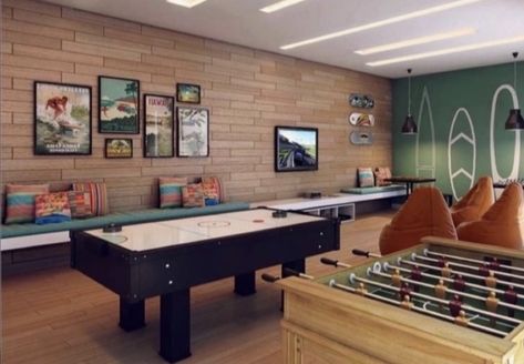 Gamer Room Diy, Small Game Rooms, Basement Games, Home Game Room, Teen Lounge, Arcade Room, Hangout Room, Game Room Basement, Recreational Room