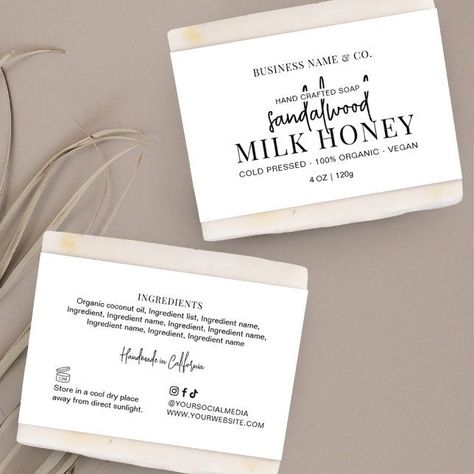 Minimalist Modern Soap Bar Belly Band Wrap Label (Add your product details, ingredients and brand info to make your custom soap bar labels) Business Labels, Small Business Resources, Handmade Soap Bar, Beautiful Stationery, Branding Your Business, Elegant Font, Business Stationery, Belly Band, Artisan Soap