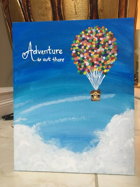 Acrylic painting for beginners, adventure is out there. #painting #acrylic #acrylicpainting #up #canvas #clouds #sky #adventure Aesthetic Painting Ideas On Canvas, Painting Ideas On Canvas Simple, Aesthetic Painting Ideas, Painting Ideas On Canvas Easy, Disney Canvas Art, Empty Canvas, Sky Art Painting, Easy Painting Ideas, Disney Up