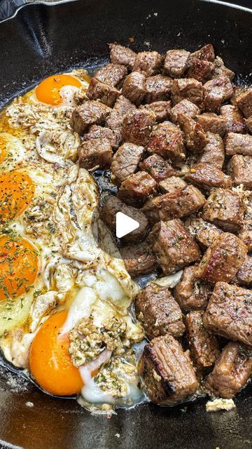 Miguel Raya| Food, bbq, recipes on Instagram: "Steak bites and eggs" Steak Omelette Recipe, Healthy Steak And Eggs Breakfast, Steak Eggs And Potatoes Breakfast, Steak And Eggs Breakfast, Steak And Scrambled Eggs Breakfast, Steak N Eggs Breakfast, Omelette Recipe, Steak And Eggs, Steak Bites