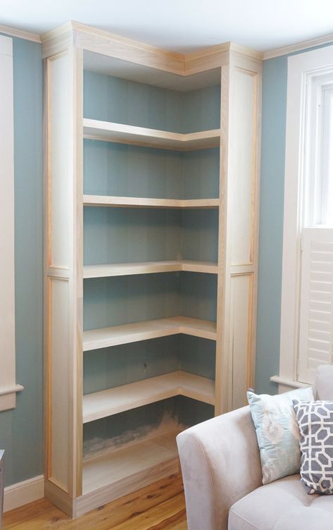 Diy Bookshelf Plans, Corner Shelf Ideas, Unique Bookshelves, Bookshelf Plans, Bookcase Diy, Corner Bookshelves, Box Craft, Cute Dorm Rooms, Build A Closet