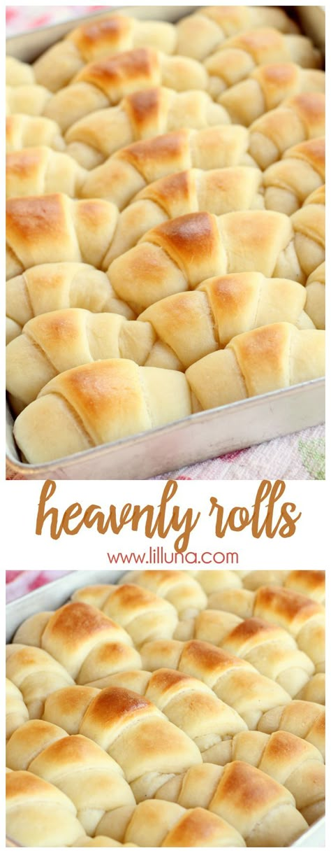 So good they're called Heavenly Rolls! They are seriously so addicting and delicious. Get the recipe on { lilluna.com } Heavenly Rolls, Biscuit Bread, Biscuit Rolls, Dinner Rolls Recipe, Yeast Rolls, Bread Biscuits, Crumpets, Breads And Rolls, Bread Muffins