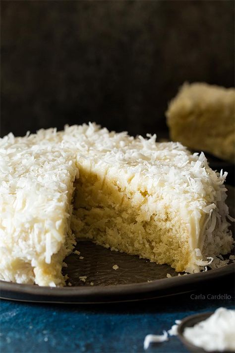 Small Coconut Cake Recipe - Homemade In The Kitchen Single Layer Coconut Cake, Small Batch Coconut Cake, 6 Inch Coconut Cake Recipe, Coconut Cake For Two, Small Coconut Cake, Mini Coconut Cake, Coconut Cake With Coconut Milk, Easter Dinner For Two, Small Batch Cake