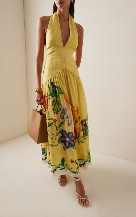 Moda Operandi Dress, Yellow Dahlia, Coquette Clothing, Resort Lifestyle, European Summer Outfits, Halter Gown, Resort Dresses, Wedding Attire Guest, Batik Dress