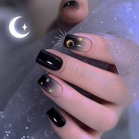 Black And Purple Nails, Black Press On Nails, Dark Purple Nails, Nails Gradient, Black Gel Nails, Art For Women, Black Acrylic Nails, Press On Nails Short, Hippie Nails