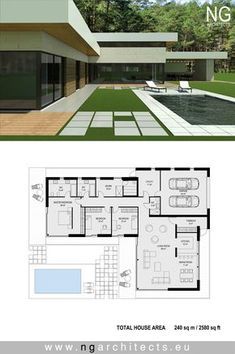 One Floor House Design Modern, 1 Floor House Design, Modern House 1 Floor, Modern Villa Plan, Flat House Design, Modern Contemporary House Plans, Flat Roof House, Modern House Floor Plans, Villa Design Architecture