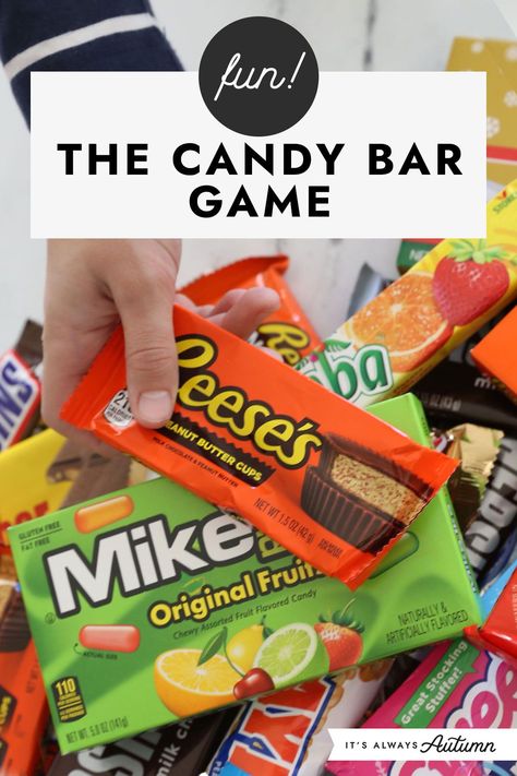 Everyone loves the Candy Bar Game! It’s perfect for playing at parties and works well with groups of all ages. Roll the dice for your chance to grab your favorite candy bar – and then hope no one steals it before the time is up! Great game for birthdays, family reunions, Christmas, or New Year’s Eve. Play Party Plan, Christmas Candy Dice Game, Candy Bar Game Christmas, Dice Candy Game, Santas Grab Bag Game, Candy Bar Games For Parties, Telestrations Ideas, Games At Christmas Party Families, Price Is Right Christmas Game