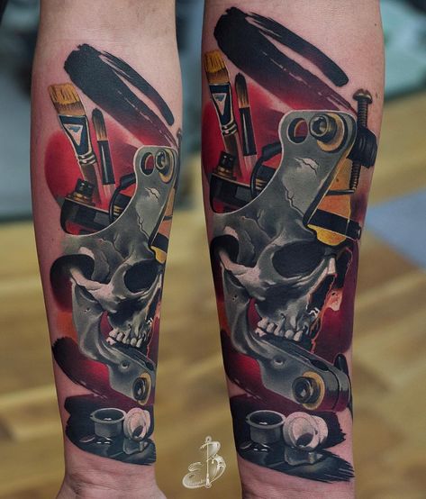 Tattoo artist Sergey Butenko, authors color and black and grey realistic tattoo | Wroclaw, Poland Coil Machine Tattoo Design, 2022 Tattoo Ideas, Tattoo Skills, Tattoo Machine Drawing, Tattoo Machine Art, Tattoo Machine Design, Poland Tattoo, Wormhole Tattoo, Evolution Tattoo