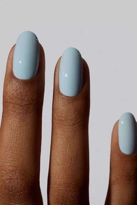 Freshman Nails, Light Blue Gel Nails, Milky Blue Nails, Powder Blue Nails, Tiffany Blue Nails, Acrylic Nails Ideas, Oc California, Baby Blue Nails, Plain Nails