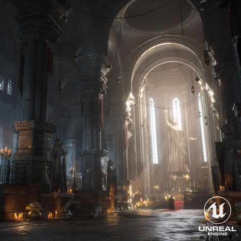 Ancient Cathedral, Mike Kurabi on ArtStation at https://www.artstation.com/artwork/xYly14 Cathedral Interior Art, Fantasy Cathedral Interior, Dark Fantasy Cathedral, Fantasy Cathedral Concept Art, Cathedral Interior Design, Castle Concept Art Interior, Cathedral Concept Art, Demon Wedding, Fantasy Cathedral