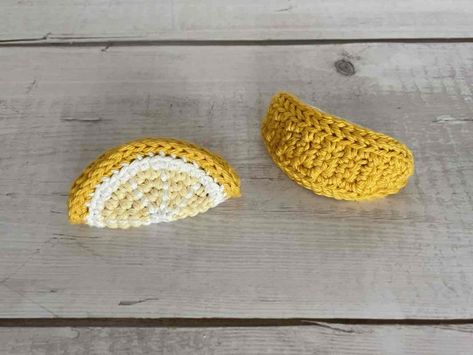 Crochet Lemon Pattern Free, Crochet Lemon Slice, Lemon Crochet, Crochet Lemon, Light Worsted Weight Yarn, Crochet Fruit, Lemon Patterns, Kids Crochet, Pattern Library