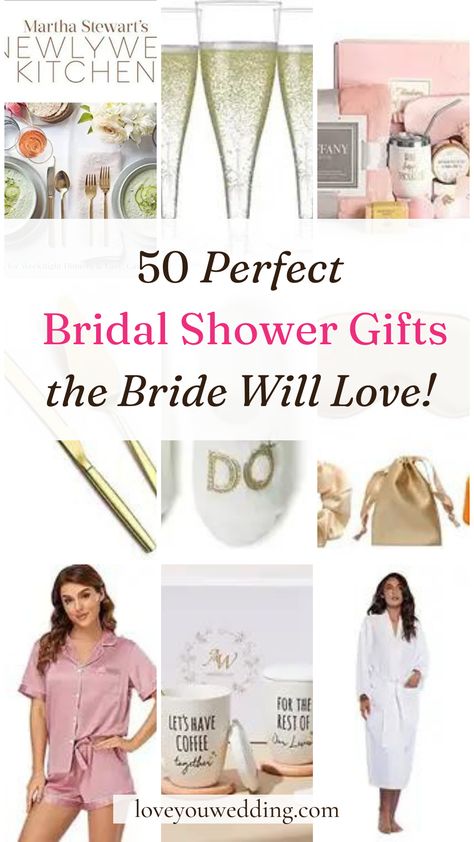 50 amazing and unique bridal shower gift ideas that brides will love! Elegant Bridal Shower Gifts, Personal Shower Gifts For Bride, Gifts For Bridal Shower For Bride, Bridal Shower Gifts For Bride Ideas, Bridal Shower Gifts For Bride Unique, Bridal Shower Gift Ideas For The Bride, Creative Bridal Shower Gifts, Bridal Shower Gift Ideas, Best Bridal Shower Gift