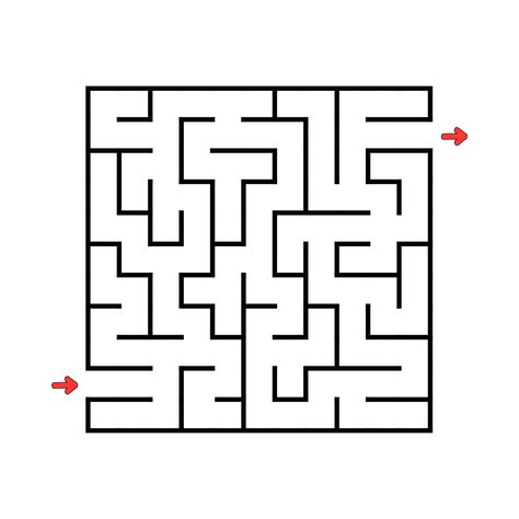 Square maze. Game for kids. Puzzle for children. Labyrinth conundrum. Vector illustration. Find the right path. Maze Drawing Illustration, Maze Game Design Ideas, Maze Game Design, Labirint For Kids, How To Draw A Maze, Labirin Game, Maze Outline, Maze Plan, Labyrinth Drawing