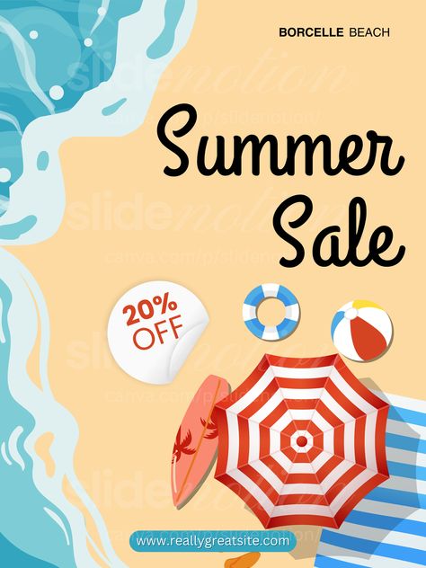 Get ready for summer with this playful light blue and cream illustrative poster promoting beach equipment! The fun design captures the essence of beach vibes while effectively highlighting your special offers. Perfect for attracting customers and enhancing your brand's summer appeal!

#summersale #beachequipment #lightblueandcream #playfuldesign #promotionalposter #summerpromo #beachvibes #branding #saleposter Illustrative Poster, Beach Equipment, Summer Promotion, Summer Poster, How To Attract Customers, Beach Vibes, Fun Design, Beach Vibe, Poster Template