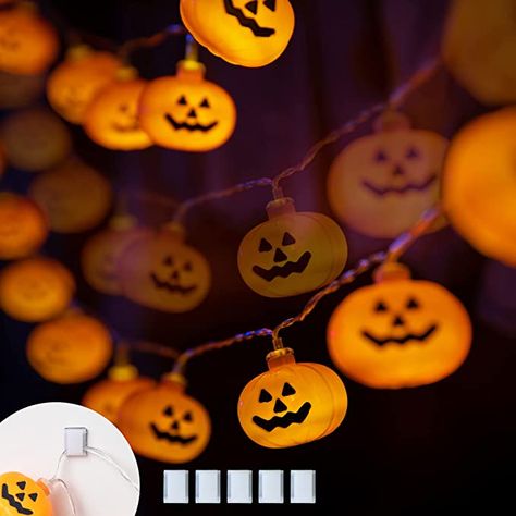 Amazon.com : Varmax Halloween Lights String 40 LED 17FT USB Powered Pumpkin Lights with 8 Lighting Modes for Indoor Outdoor Decorations : Home & Kitchen Halloween Outdoor Decoration, Halloween Lights Decorations, Halloween String Lights, Festival Theme, Halloween Lanterns, Adornos Halloween, Indoor String Lights, Pumpkin Halloween Decorations, Pumpkin Face