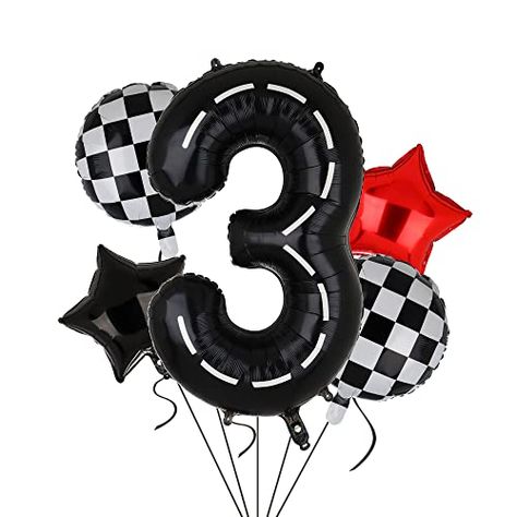 Race Car Birthday Balloons 40 Inch Racetrack Number Balloon 3 Black Boys 3st Birthday Race Car Theme Party Decor Supplies 5 Pcs Mylar Helium Balloon Car Birthday Balloons, Race Car Birthday Decorations, Balloon Race, Race Car Themes, Car Themed Parties, Car Birthday Theme, Race Car Birthday Party, Car Theme, Cars Theme Birthday Party