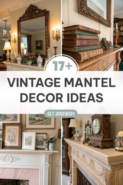 Click for More ➡️ | Save for Later ❤️ | Vintage Mantel Decor Ideas: Discover charming ways to transform your mantel with timeless accents. How To Decorate With Vintage Decor, Art Over Mantle, Lamps On Fireplace Mantle, Traditional Mantel Decorating Ideas, Cottage Mantel Decorating Ideas, Vintage Mantel Decorating Ideas, Traditional Mantle Decorating Ideas, Repurposed Mantle, Vintage Southern Home