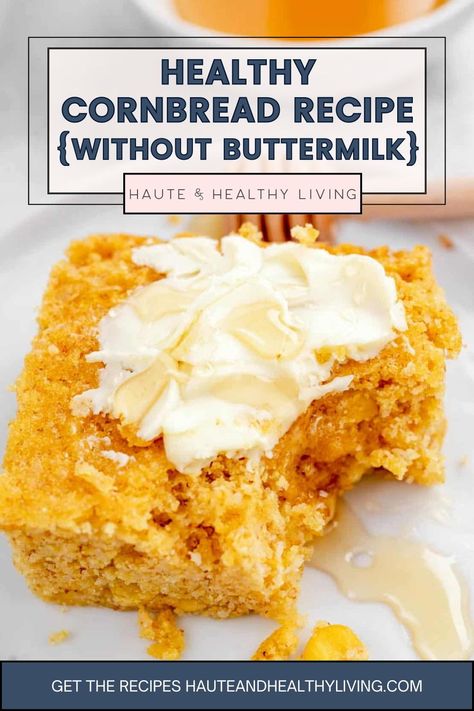 Looking for an easy and delicious cornbread recipe without buttermilk? Look no further than this light and healthy cornbread recipe made with almond flour and Greek yogurt for an extra tender crumb and moist bread. Can be made in around 30 minutes! #hauteandhealthyliving #glutenfree #vegetarian #cornbreadrecipe #familyfriendly Easy Healthy Cornbread Recipe, Cornbread Recipe Without Buttermilk, Simple Cornbread Recipe, Healthy Cornbread Recipe, Simple Cornbread, Healthy Cornbread, Moist Bread, Easy Cornbread, Easy Cornbread Recipe