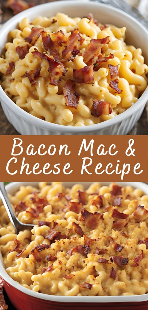 Bacon Mac & Cheese Recipe | Cheff Recipes Bacon And Cheese Pasta, Easy Bacon Mac And Cheese Recipe, Mac And Cheese Bacon Recipe, Mac And Cheese And Sausage, September Food Recipes, Homemade Mac And Cheese With Bacon, Crock Pot Bacon Mac And Cheese, Freezer Mac And Cheese Recipe, Bacon Mac N Cheese Recipe