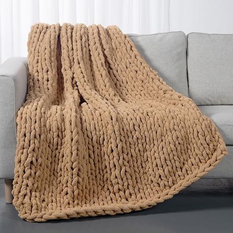 Amazon.com: Carriediosa Chunky Knit Throw Blanket 60" X 80" Twin, 100% Hand Made Large Chenille Loop Yarn Soft Fluffy Throws for Couch Sofa Bed, Big Crochet Cozy Heavy Thick Cable Woven Blanket, Tan Brown : Home & Kitchen Braided Sweater, Brown Throw Blanket, Big Crochet, Brown Blanket, Chunky Knit Throw Blanket, Fuzzy Texture, Crochet Cozy, Afghan Throw Blanket, Chunky Knitting Patterns