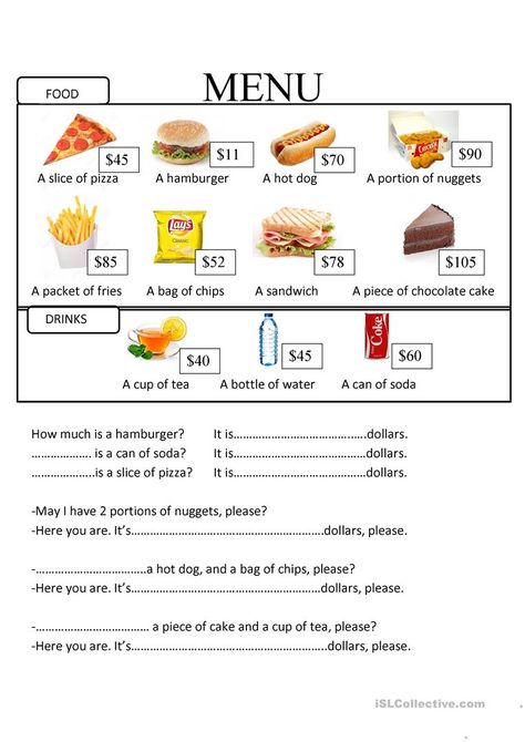 Ordering food - English ESL Worksheets