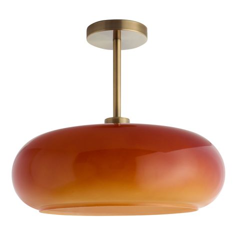 Round Milky Amber Glass Semi Flush Mount Ceiling Light - World Market Midcentury Light Fixtures, House Redo, Foyer Lighting, Semi Flush Ceiling Lights, Hallway Lighting, House Projects, Wood Bridge, Semi Flush Mount, Glass Pendant Light