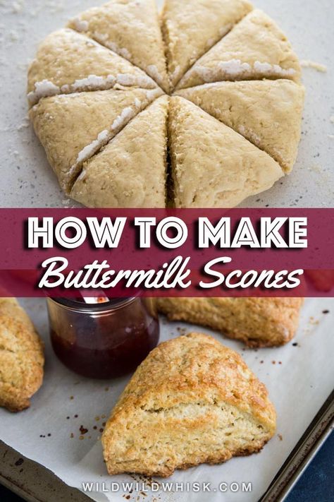 Looking for soft, buttery, flaky scones to serve at your next tea party? This basic Buttermilk Scones recipe is everything you need and more. #wildwildwhisk #buttermilkscones Scones Buttermilk, Buttermilk Scones Recipe, Buttermilk Breakfast, Buttermilk Scone Recipe, Easy Scone, Buttermilk Scones, Scones Recipe Easy, Homemade Scones, Scones Easy