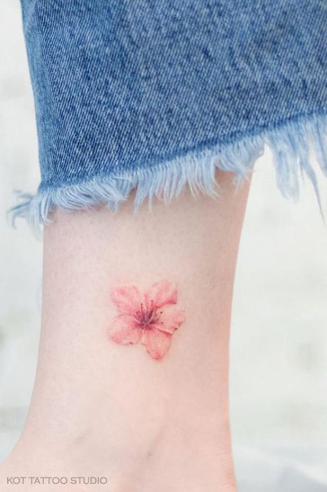 Single cherry blossom tattoo Harmony Tattoo, Cherry Blossom Tattoos, Create A Tattoo, Small Girly Tattoos, Petit Tattoo, Cute Tiny Tattoos, Blossom Tattoo, Cherry Blossom Tattoo, Tattoo Feminina